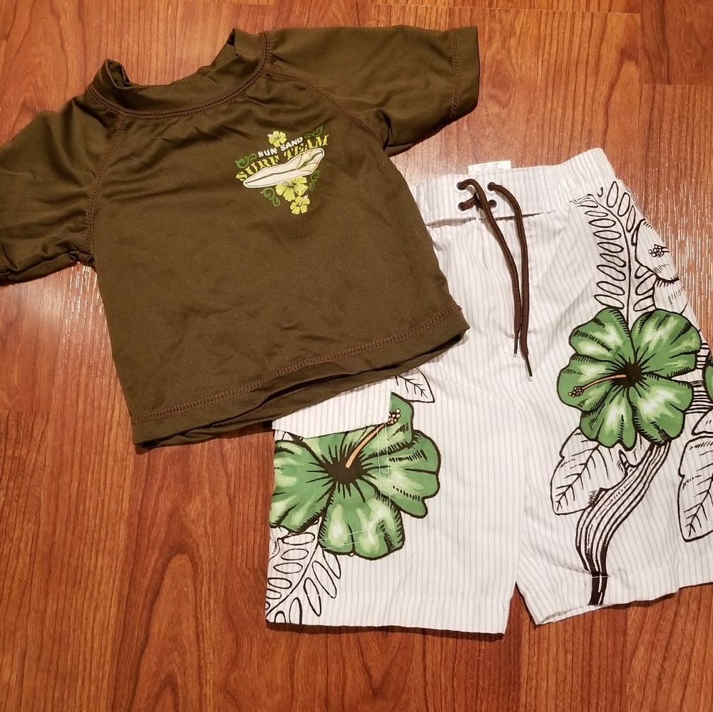 Baby Boys Palm tree Rashguard & Swim trunks